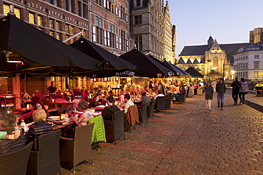 Restaurants along the River Leie in Ghent, East Flanders, Belgium, Europe