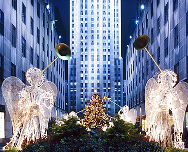 Angels at the Rockerfeller Centre, decorated for Christmas, New York City, USA 