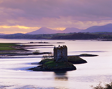 Castle Stalker at sunset, Loch Linnhe, Argyll, Scotland