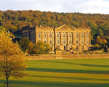 West Elevation, Chatsworth House in autumn, Derbyshire, England