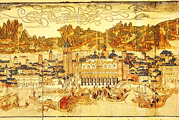 Early panorama of Venice dating from the 15th century, Sansovino Library, Venice, Veneto, Italy, Europe