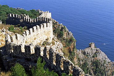 Part of the encircling 8 km long encircling wall, Alanya, Anatolia, Turkey, Asia Minor, Eurasia