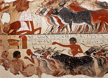 Fragment of a tomb painting dating from around 1400 BC from Thebes, Egypt, North Africa, Africa