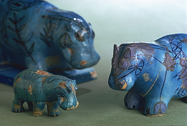 Faience animals from the 11th Dynasty in ancient Egypt, Louvre, Paris, France, Europe