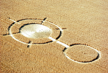 Aerial view of crop circles in a wheat field, Wiltshire, England, United Kingdom, Europe