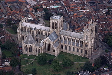 Aerial view of York Minster, York, Yorkshire, England, United Kingdom, Europe