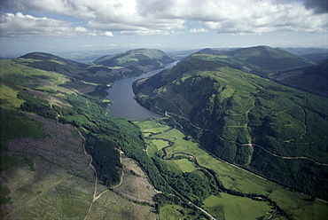 Aerial view of Loch Eck looking south, Strathclyde, Scotland, United Kingdom, Europe