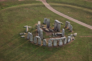 Aerial view of Stonehenge, UNESCO World Heritage Site, Salisbury Plain, Wiltshire, England, United Kingdom, Europe