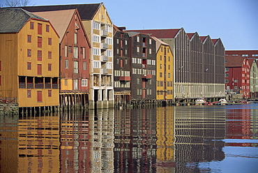 Traditional waterfront buildings, Trondheim, Norway, Scandinavia, Europe