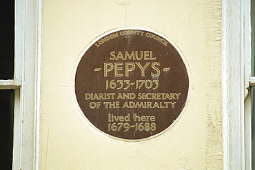 Plaque commemorating Samuel Pepys, London, England, United Kingdom, Europe