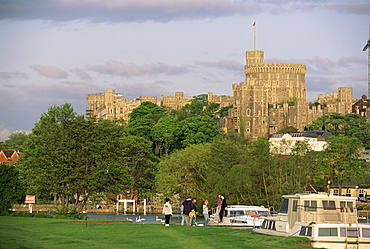 Windsor Castle from Eton Meadows across the River Thames, Windsor, Berkshire, England, United Kingdom, Europe