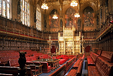 The Lords Chamber, House of Lords, Houses of Parliament, Westminster, London, England, United Kingdom, Europe