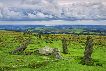 Stone Row at Stall Moor, Dartmoor National Park, Devon, England, United Kingdom, Europe