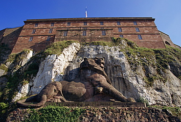 Statue of the famous lion of Belfort in Franche-Comte, France, Europe