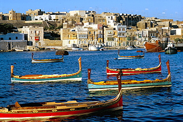 Boats in Valetta harbour, Malta, Mediterranean, Europe