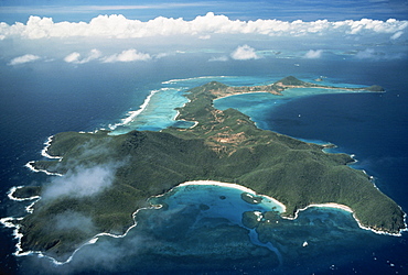 Aerial view over tropical island, Tobago, West Indies, Caribbean, Central America