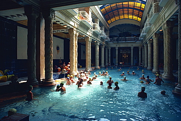 People bathing in the Hotel Gellert Baths, Budapest, Hungary, Europe