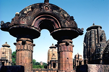 Round stone torana gate, Mukteswara temple, Bhubaneswar, Orissa state, India, Asia