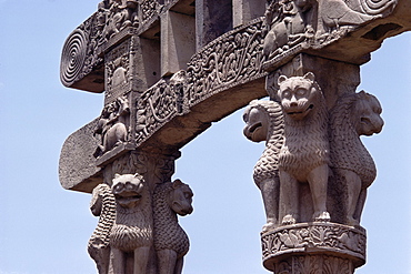 Detail of torana (gateway), Sanchi, UNESCO World Heritage Site, near Bhopal, Madhya Pradesh state, India, Asia