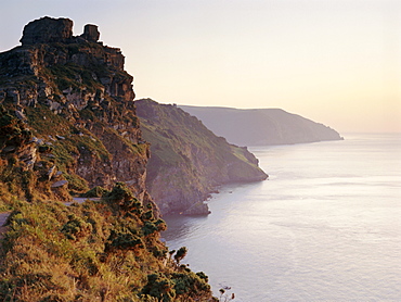 Castle Rock on the coast overlooking Wringcliff Bay, Valley of the Rocks, near Lynton, Devon, England, UK, Europe