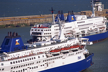 Cross channel ferries in Dover harbour, Kent, England, United Kingdom, Europe