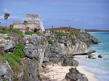 Tourists visiting the Mayan ruins of Tulum, Yucatan Peninsula, Mexico, North America