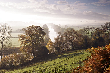 River Wye with the Brecon Beacons in the distance, Herefordshire, England, United Kingdom, Europe