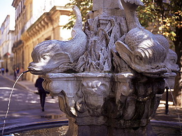 Fountain of four dolphins, Aix en Provence, Bouches du Rhone, Provence, France, Europe