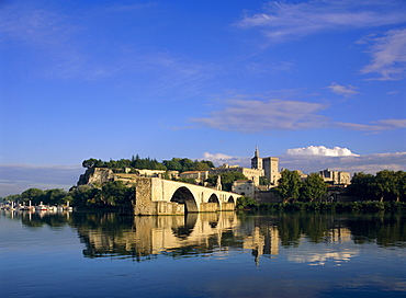 River Rhone, bridge and Papal Palace, Avignon, Provence, France, Europe