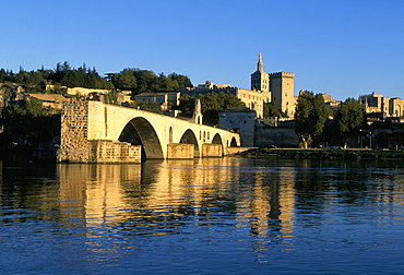 Papal palace, bridge and the River Rhone, Avignon, Provence, France, Europe