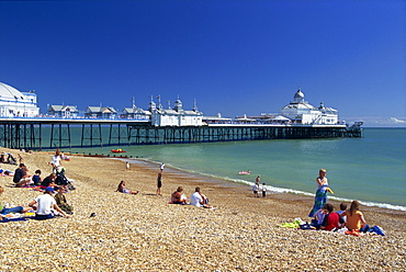 Eastbourne pier and beach, East Sussex, England, Great Britain, United Kingdom, Europe