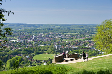 View of Dorking from Box Hill view point, Surrey Hills, North Downs, Surrey, England, United Kingdom, Europe