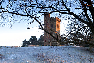 Leith Hill Tower in frost, Surrey Hills, highest point in south east England, Greensand Way, Surrey, England, United Kingdom, Europe