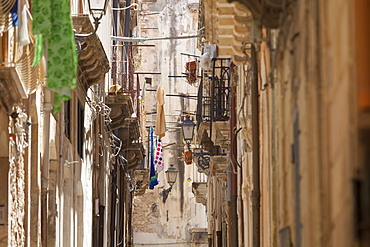 Back streets, balconies, Ortigia, Syracuse, Sicily, Italy, Europe