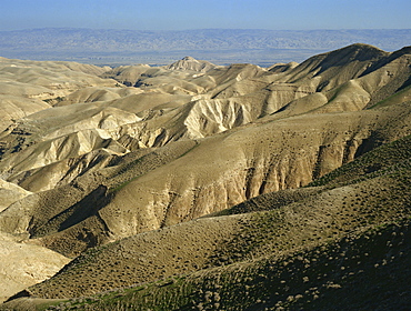 Arid hills at Wadi Qelt and the Valley of the River Jordan in the Judean Desert, Israel, Middle East