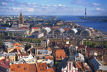 City skyline, including the TV Tower, Riga, Latvia, Baltic States, Europe