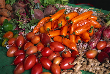 Vegetables for sale, Pisac Market, Cuzco area, Peru, South America