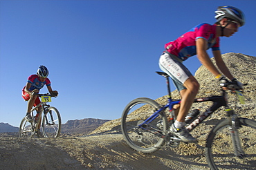 Two competitiors in the Mount Sodom International Mountain Bike Race, Dead Sea area, Israel, Middle East