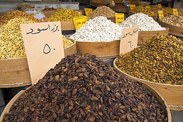 Seed and nut stall near King Hussein mosque in downtown area, Amman, Jordan, Middle East