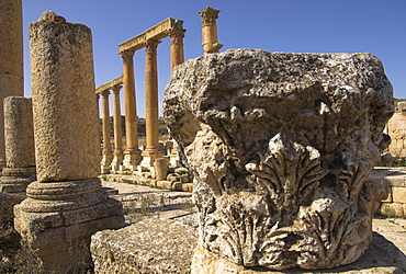 Close up of column capital, Cardo Maximus, Jerash, Jordan, Middle East