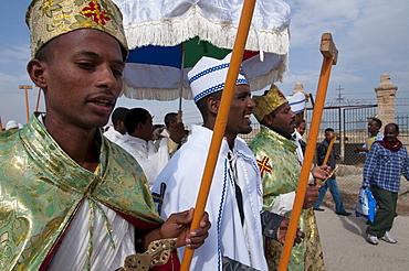 Epiphany, Ethiopian celebrations at the baptismal site of Qasr el Yahud, Jordan River, Israel, Middle East