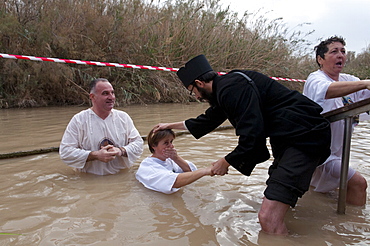 Epiphany Orthodox celebrations at the baptismal site of Qasr el Yahud, Jordan River, Israel, Middle East