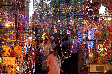 Ramadan decorations in a cotton market, Jerusalem Old City, Israel, Middle East