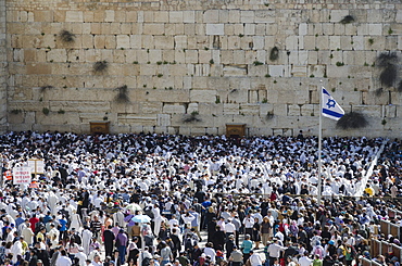 Traditional Cohen's Benediction at the Western Wall during the Passover Jewish festival, Jerusalem Old City, Israel, Middle East