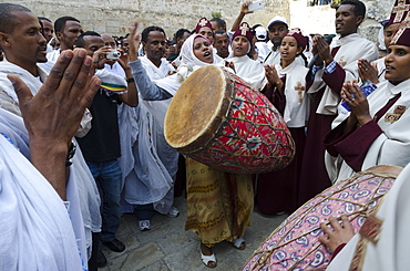 Ethiopian Good Friday celebrations at the Holy Sepulcre, Old City, Jerusalem, Israel, Middle East