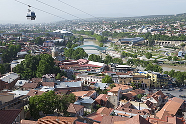 Skyline of the Old City from above with Peace Bridge, Tblisi, Georgia, Central Asia, Asia