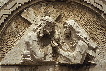 Sculpture at the 4th Station of the Cross on the Via Dolorosa, in the Old City of Jerusalem, Israel, Middle East