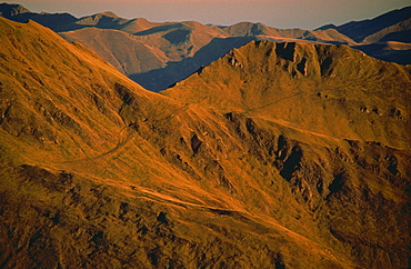 Early morning light on mountains on the French side of the Pyrenees, France, Europe