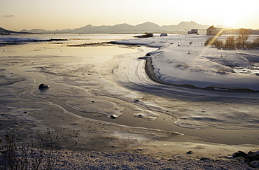 Rivers and fjords begin to freeze in November, Tromso, Arctic, Norway, Scandinavia, Europe