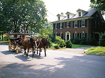 Horse and carriage in Lee Avenue, Lexington, Virginia, United States of America (USA), North America